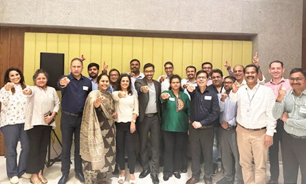 Rahul Kapoor, motivational speaker and mindset coach, addressing the senior leadership team of Bristol Myers Squibb India R&D during a strategic planning session.