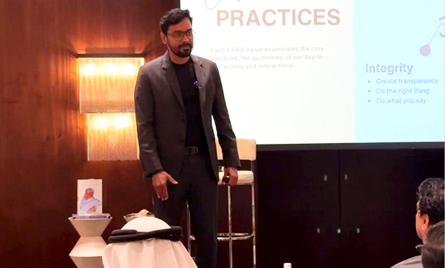 Best Indian motivational speaker Rahul Kapoor addressing the Annual Kick-Off Meet of the Easa Saleh Al Gurg Commercial & Industrial Group (ECIG) in Dubai, inspiring the leadership team with strategies for resilience and success.