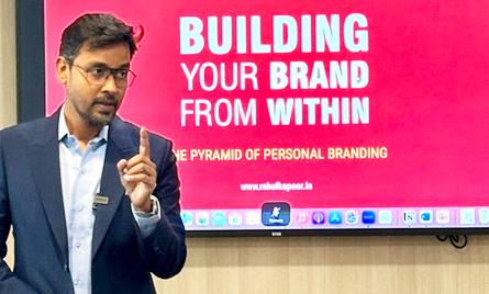 Image of Top Motivational speaker Rahul Kapoor leads a personal branding workshop at Fidelity on building your brand from within.