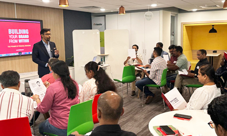 Image of Top Motivational speaker Rahul Kapoor leads a personal branding workshop at Fidelity on building your brand from within.