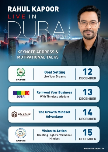 Rahul Kapoor begins his inspiring and motivational tour in Dubai, standing with enthusiasm and purpose, ready to make a meaningful impact.
