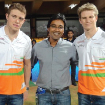 Image of Rahul Kapoor-Author with Nico Hulkenberg and Paul di Resta Motorsports Racing & F1 Drivers